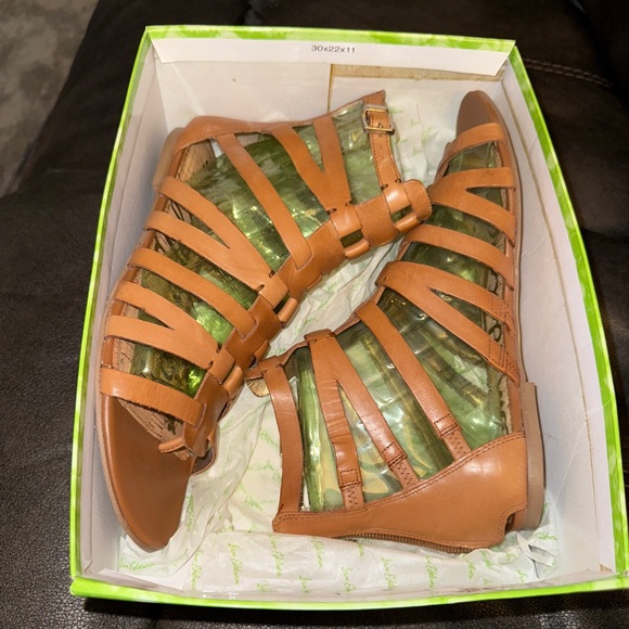 ✨ Sam Edelman Beck Gladiator Sandals 👡 Saddle Leather 🤎 Size 9.5 - Camel Flats - Picture 10 of 11